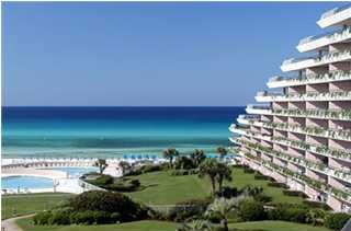 Edgewater Condos in Miramar Beach, Florida showcase distinctive beachfront architecture.